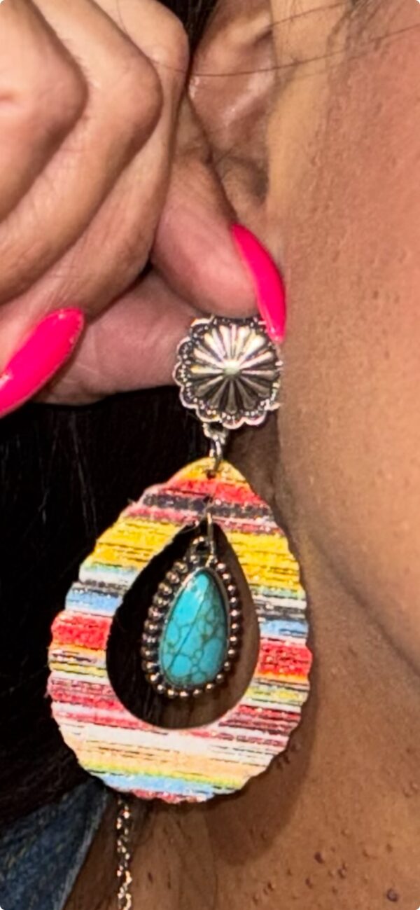 Waterdrop Leather Turquoise / Aztec Earrings